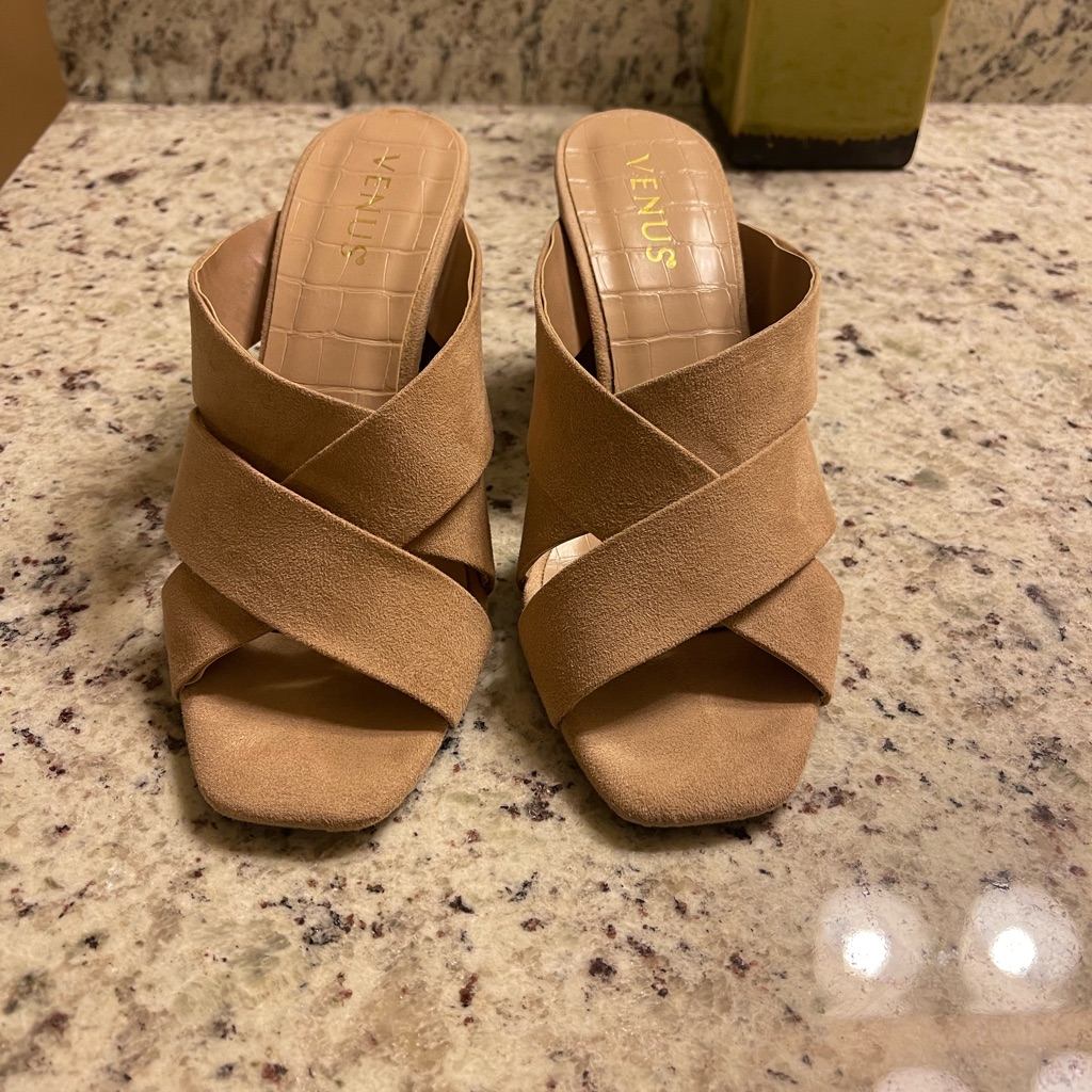 Venus Tan Cross-Strap Mules